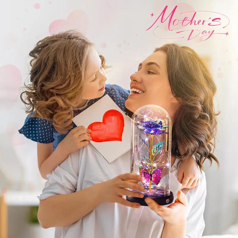 Eternal Butterfly Rose Glass Dome Display with LED Light Creative Gift for Qixi Festival Romantic Home Decor Glass Dome Material Ideal for Qixi Festival Gifts Enhances Romantic Home Decor