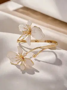 Trendy 3D Floral Geometric Line Adjustable Bangle Bracelet for Women, Adjustable Cuffs, Elegant Open Cuff Wrist Jewelry, Minimalist Chic Fashion Accessory for Daily Wear, Party, Office, Vacation, Mother's Day, Graduation, Birthday Gift for Her