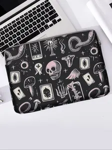 Skull Print Laptop Backpack, Soft Notebook Sleeve, Fits Laptops & Tablets, Halloween Zipper Storage Bag, Casual Style, All Seasons Use