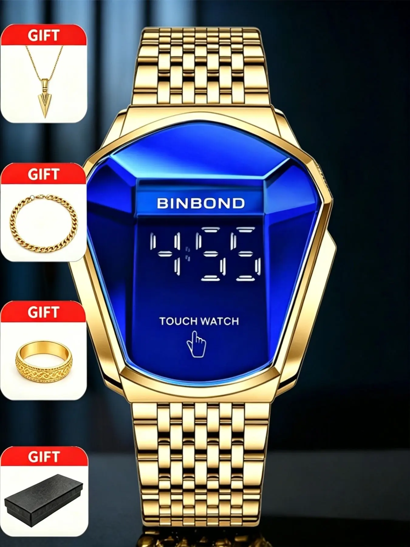 Men's 4-Piece Case Blue Dial Analog Quartz Watch Set, Stylish Business Casual Timepiece, Trendy Accessory for Everyday Wear, Modern Fashionable Wristwatch