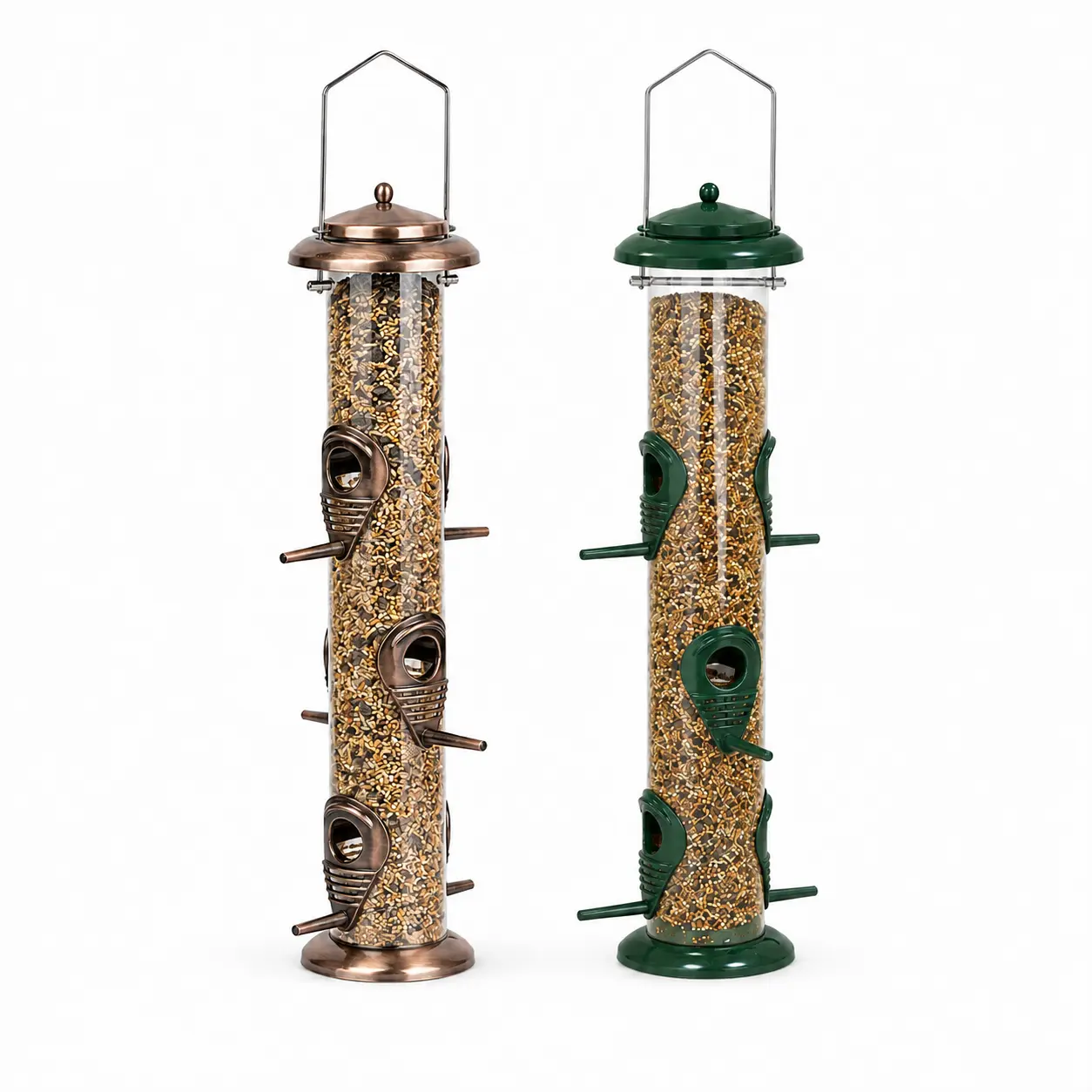 Bird Feeder with Multiple Perches and Seed Slots for Attracting Birds, Available in Copper and Green Colors Squirrel Proof Bird Feeder,Metal Mesh Bird Feeders for Outdoors Hanging,Gravity Protection Squirrel Proof Wild Bird Feeders with all Birds