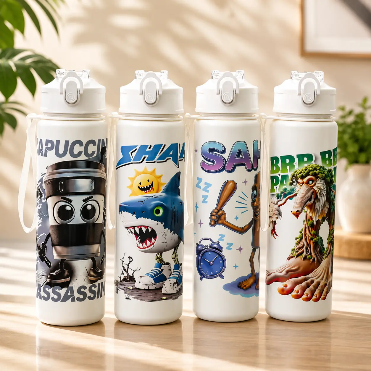 Italian Tung Tung Tung Sahur Straw Cup Cartoon Sport Fitness Water Bottle 750ml Outdoor Travel Large-capacity Water Mug