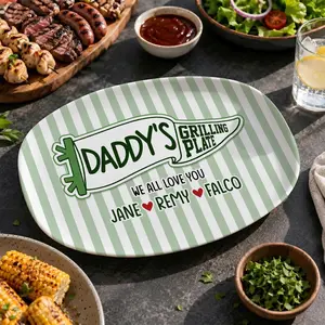 Custom Pennant Flag Dad Grilling Plastic Platter, Personalized BBQ Serving Tray, Father's Day Gift from Kids, Grandpa Gift, Gift for Husband