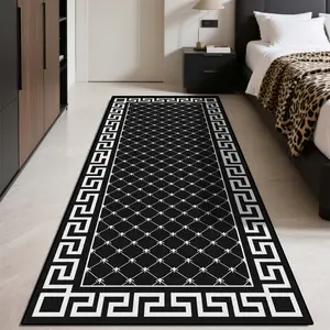 Exquisite and Stylish Artistic Checkered Long Runner Mat - Soft Comfortable Luxury Home Decor Feature Mat - Machine Washable - Practical Kitchen Mat - Suitable for Bedroom, Living Room, Hallway