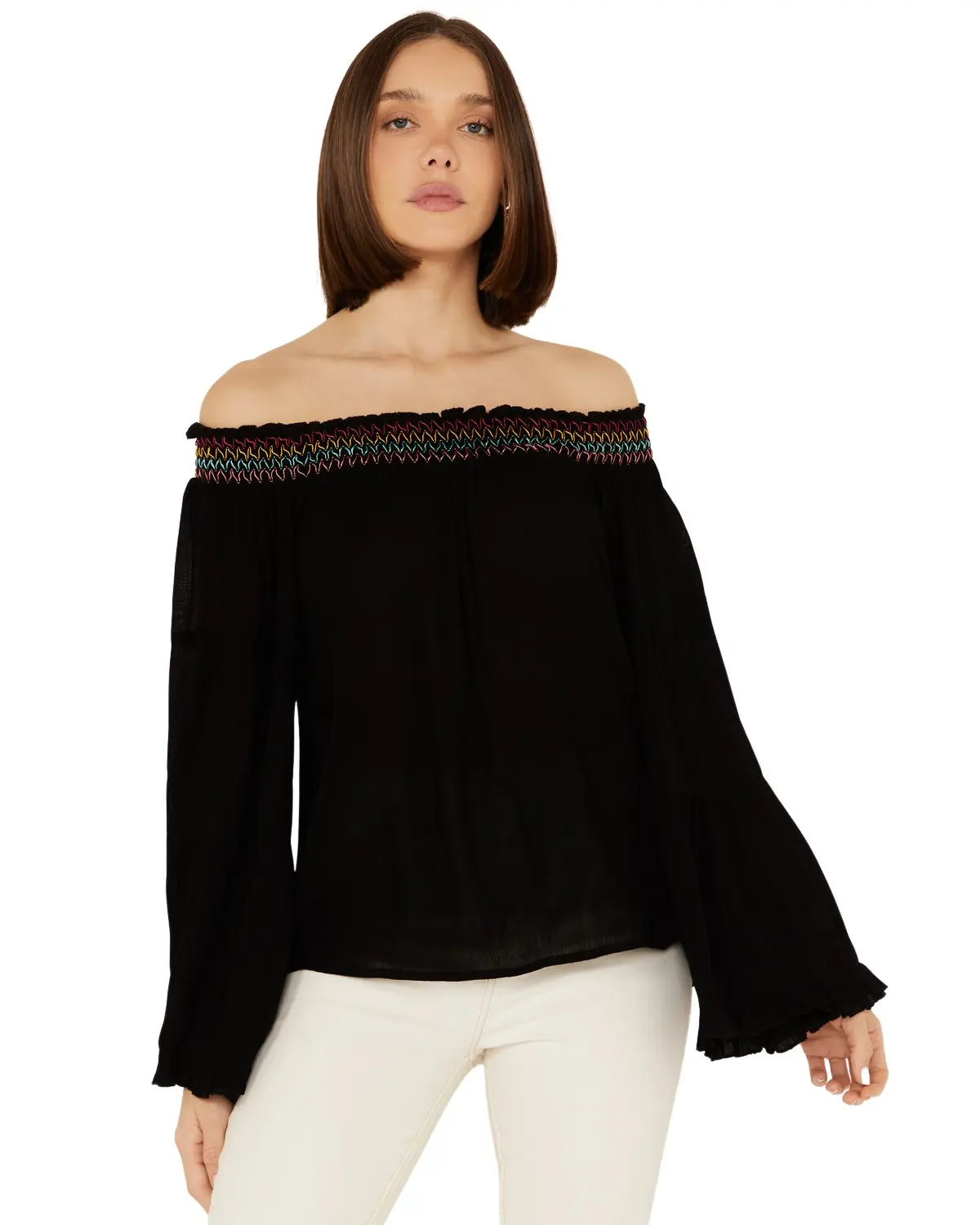 Panhandle Women's Women'S Embroidered Off The Shoulder Long Sleeve Top - Wlwt52r1dt