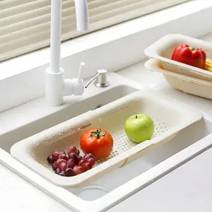 Retractable Sink Colander Strainer Basket, Expandable Over the Sink Vegetable Fruit Drainer for Kitchen, Space Saving Kitchen Organizer