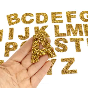 1pcs Rhinestone Golden Alphabet Letter and Number Embroidered Iron on Clothing Badge, Paste for Clothes, Bag, Shoe, DIY Stripes