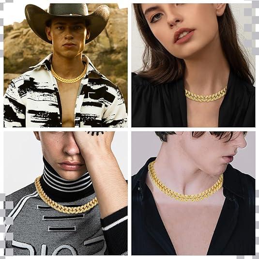 Cuban Link Chain for Men Women,Diamond Necklaces,Iced Out Chain,Hip Hop necklace,Thick Silvery Chain,Golden Chain Jewelry