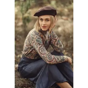 Thin Knit Turtleneck Sweater-Paisley Maze