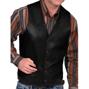 Shiyi Trading New Vest Fashion Retro Single-breasted Leather Vest Coat Design Novelty Unique Style Fathersdaygift Long Sleeve Mens Casual Menswear(Sheets)