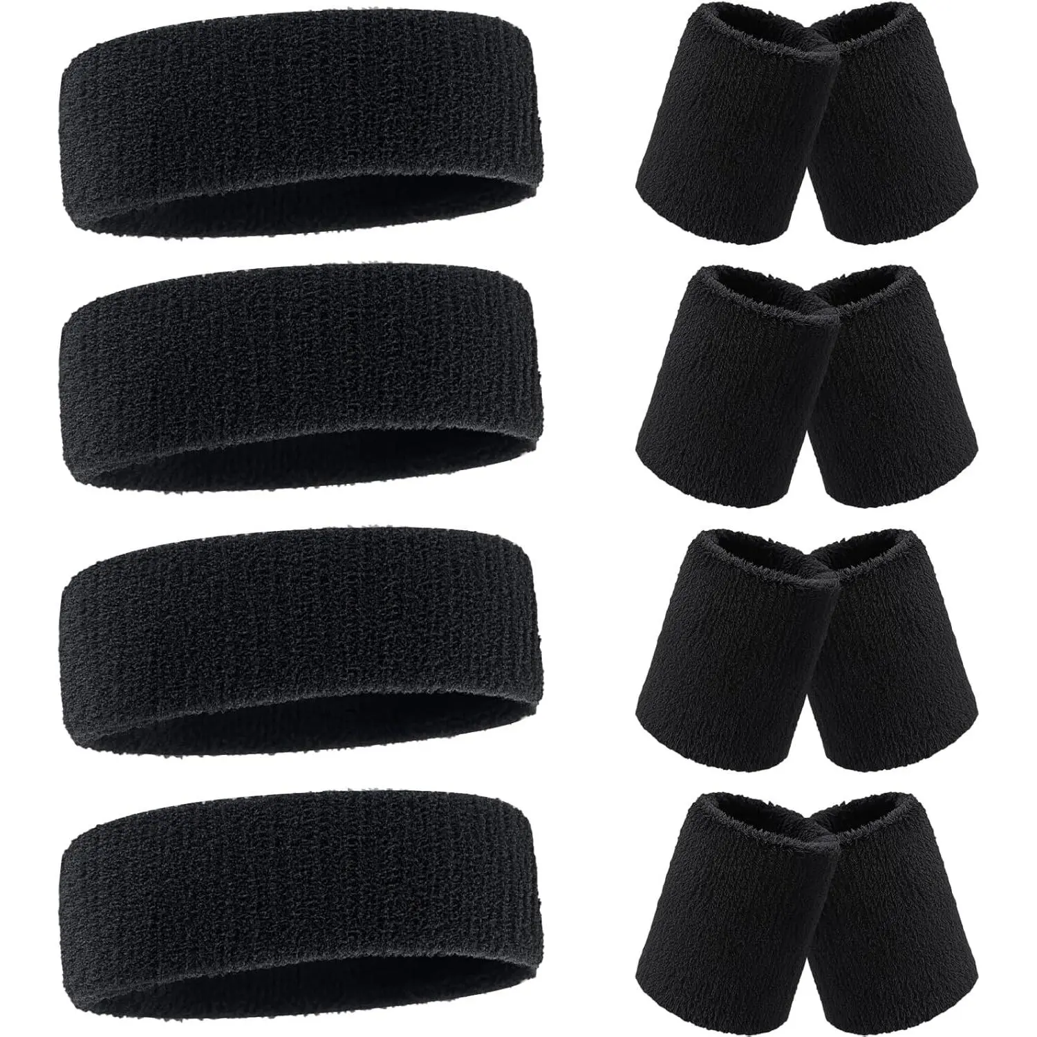 12-Pc Unisex Neon Cotton Terry Cloth Sweatbands Set - Adults' 80s-90s Party Headbands & Wristbands, 1-Size Gym Athletic Accessories, Fast Shipping, One Size