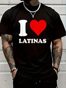 100% Cotton Red Heart I Love Latinas T-Shirt Women's Men's Graphic Tee Crew Neck summer vacation Tops