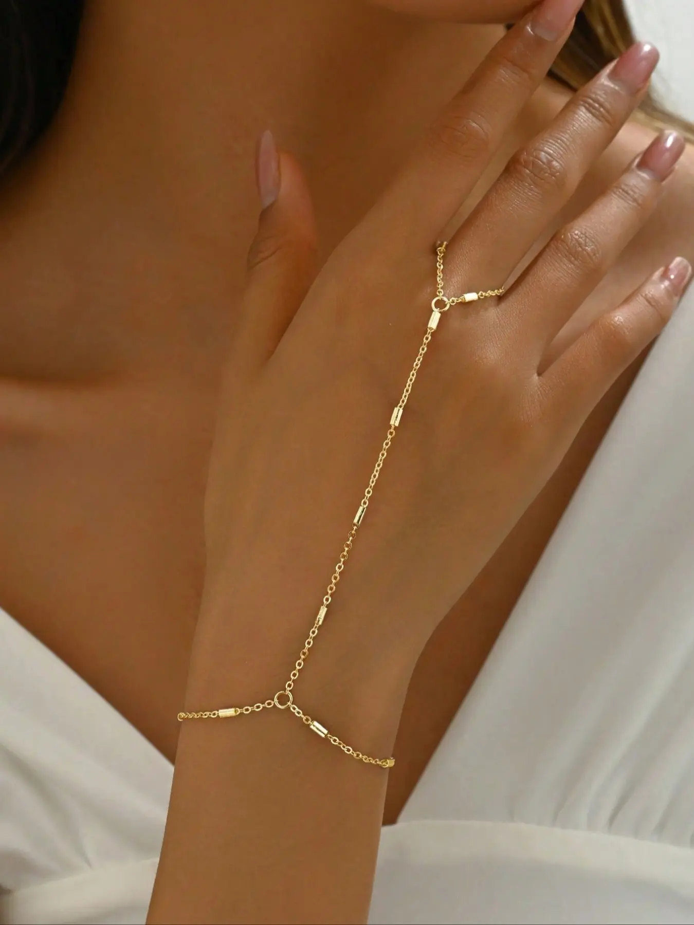 Women's Minimalist Multifunctional Chain Beaded Finger Bracelet, Exquisite Bracelet, Perfect for Daily Wear, Elegant Design, Versatile Accessory, Casual Trendy Jewelry, Fashionable Bracelet, Beaded Bracelets