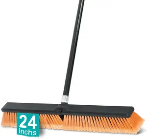 24 Inchs Push Broom Outdoor Shop Broom 60" Long Handle  Cleaning Outdoor or Indoor Tile, Garage, Shop, Deck, Concrete, Wood, Stone, Patio Floor No brand