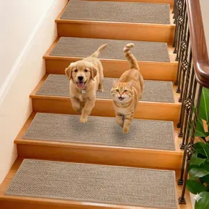 Linen Stair Treads for Wooden Steps Indoor 30x8 inch, 4 count Upgraded Self Adhesive Backing Non Slip Stair Carpets, Peel and Stick Stair Runner Rugs,  Staircase Step Treads(Beige)