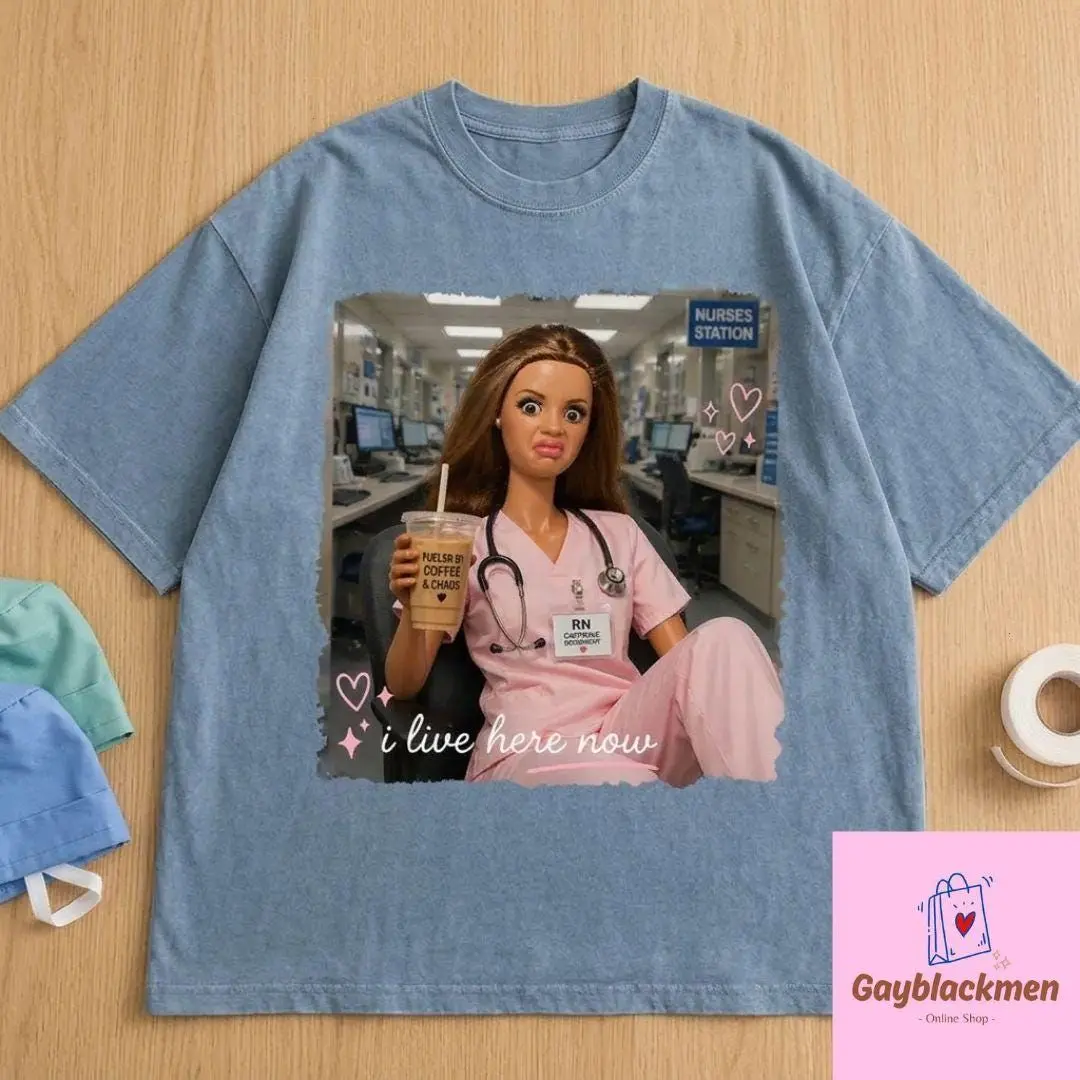 [Sale off up to 40%] I Live Here Now Nurse Doll Shirt, Disgusting Doll Face Shirt, ICU Nurse Graphic T-Shirt, Medical Humor Tee, Healthcare Worker Tee