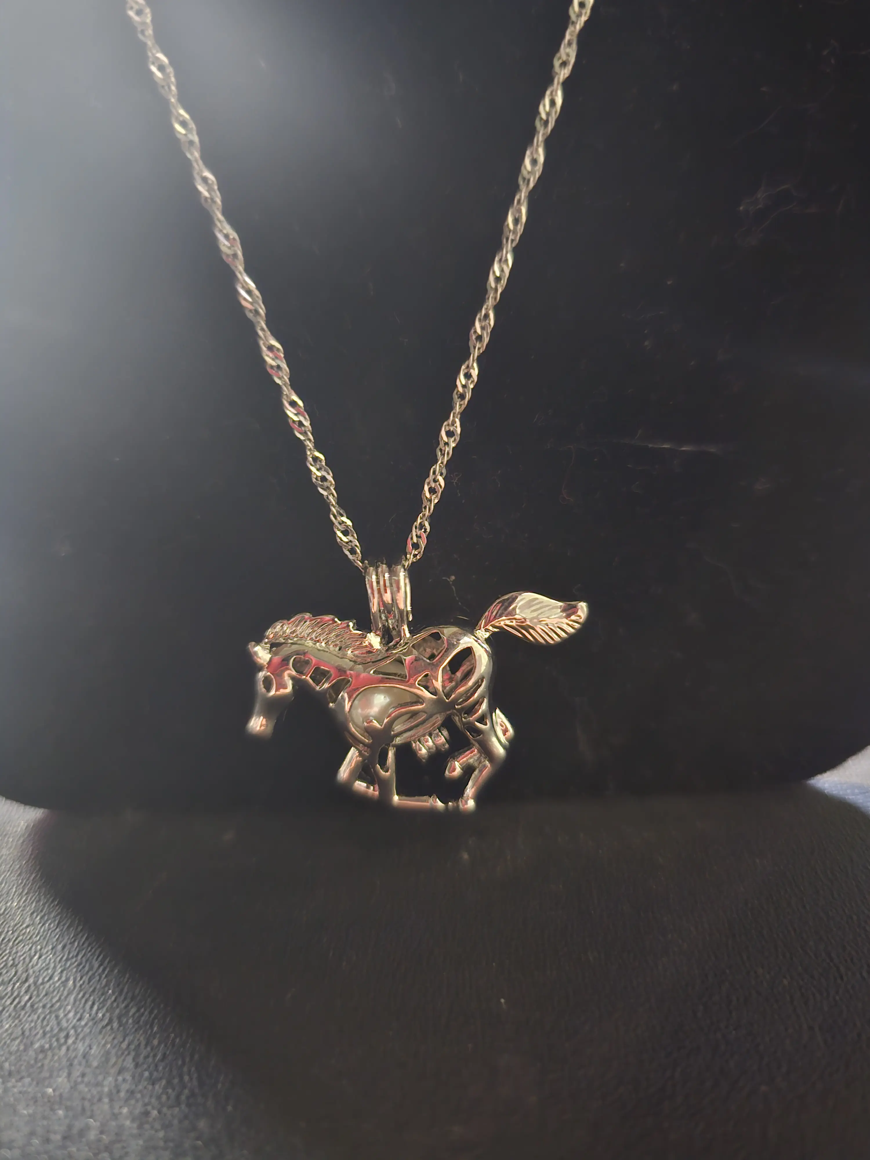 Horse pearl caged necklace #105
