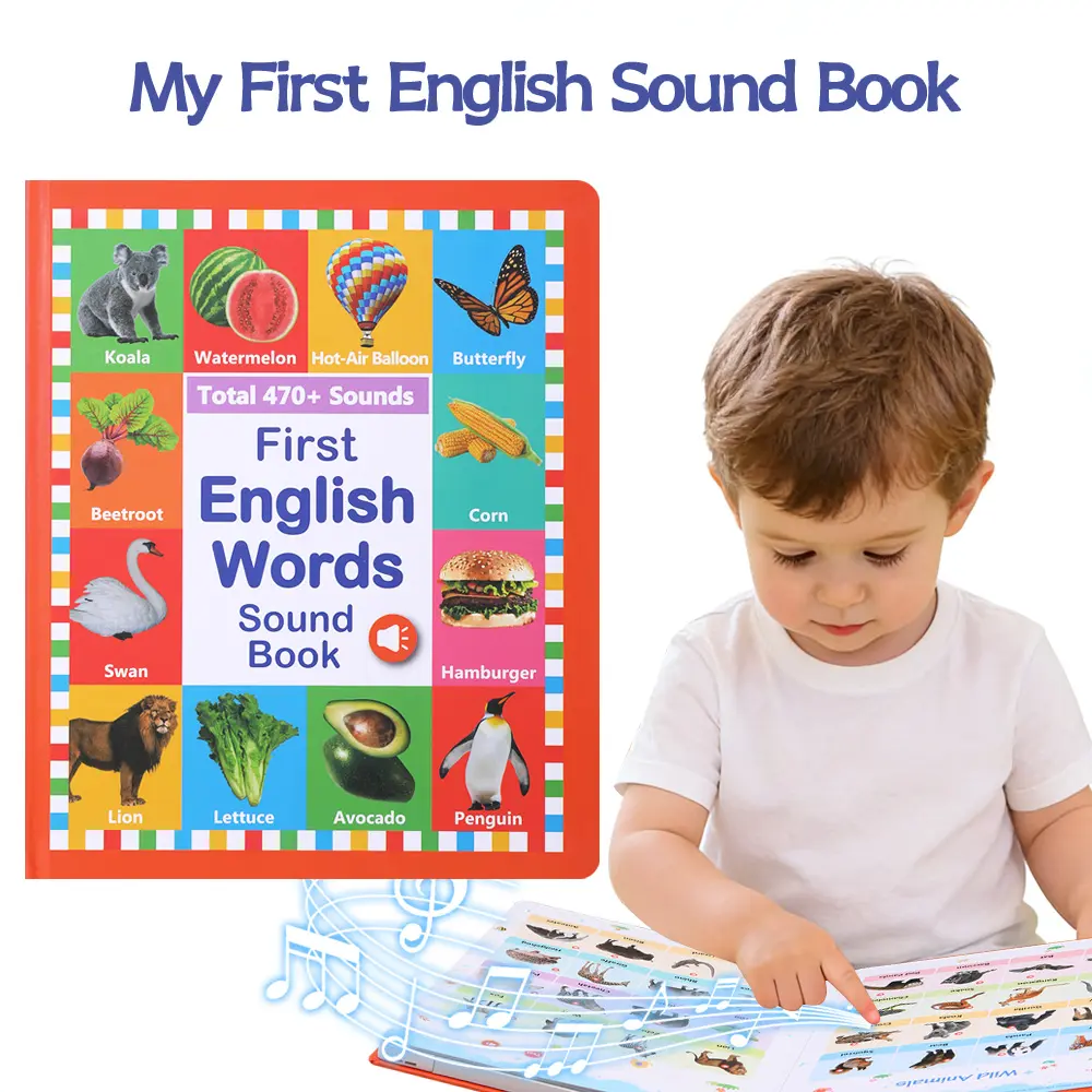 DeerSen First English Words Sound Book for Kids with 470+ Sounds 21 Themes Interactive Early Learning Educational Electronic Musical Toys for Kids Ages 1-6 Fun Word Game English Learning Talking Book Ideal Gift for Schools and Education