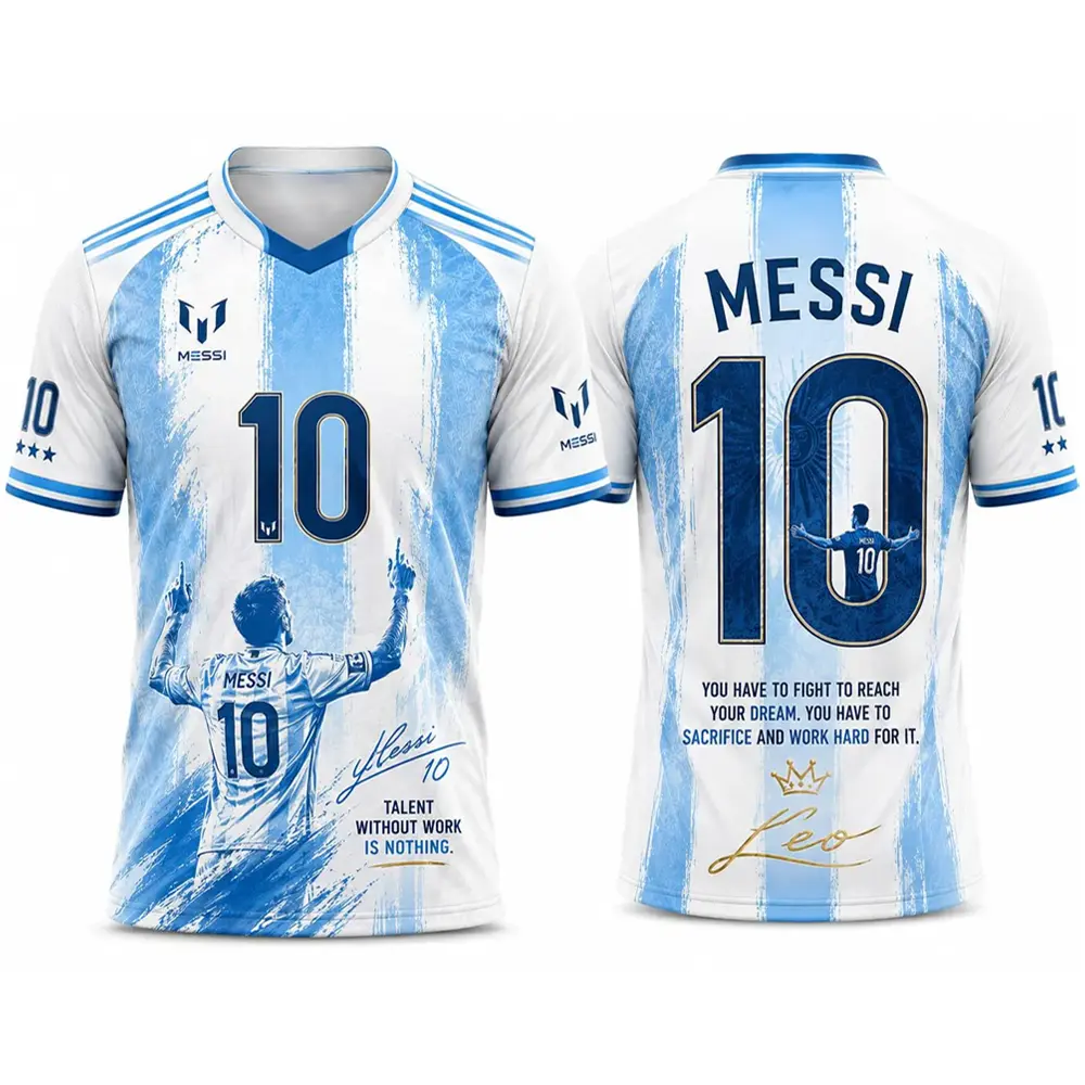 Messi #10 Soccer Jersey, Blue and White Football Shirt, Messi Inspirational Graphic Jersey, Argentina Fan Outfit, Soccer Supporter Gift for Men and Women