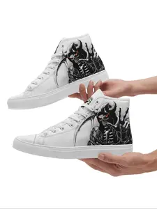 Men's Skull Print Lace Up High Top Canvas Sneaker Shoes, Casual Comfortable Soft Bottom Skateboard Shoes, Personalized Fun Unique Gift for Men Trainer