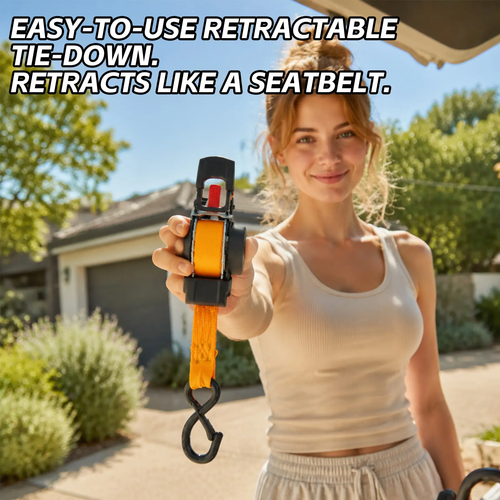 Easy-to-Use Retractable Tie Down Straps, Tangle-Free Automatic Ratchet Straps with Safety Release, Secure Straps for Roof Rack, Kayak, Moving Furniture, SUV Cargo Securement