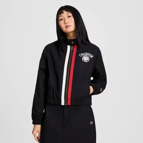 Champion Lady's Basic Embroidered Game Day Full-Zip Hoodie Sweatshirt - Classic Collared Cotton Garment, Feminine Flat Knit Top, Elastic Hip, Stylish Aesthetics, Graphic Accent, Pocket