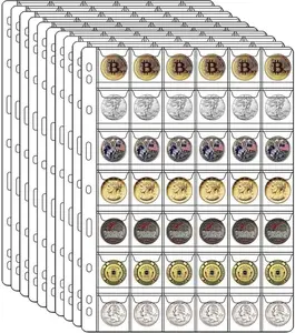 10 Sheets Coin Collection Supplies Pages, Coins Collecting Pocket Page with Standard 9 Hole Coin Binder Sleeves for Coin Stamp Currency Collection (42 Pocket)