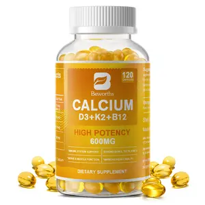 Beworths 4-in-1 Calcium 600Mg with Vitamin D3 K2 B12 Capsules for Bone Strength, Heart Health & Immune Support, 120 Capsules for Men and Women