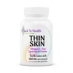 Back To Health Thin Skin Vitamin C Zinc Tyrosine & Proline 780 MG 60 Capsules for Mature Adults Non-GMO Vegan