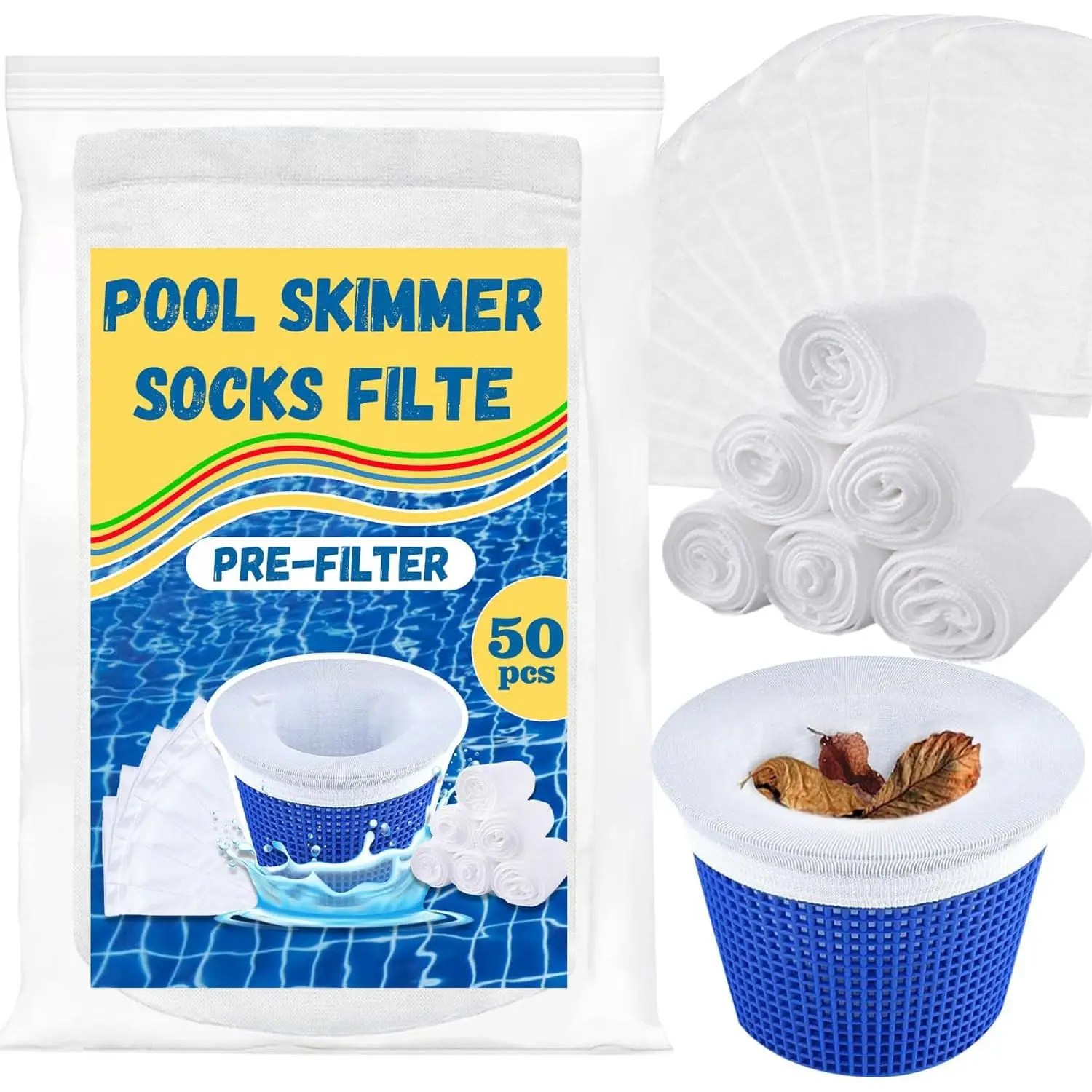 50 Pack Pool Skimmer Socks,Pool Filter Socks for Skimmer Basket for Above Ground and Inground Pool Ultra Fine Mesh Screen Pool Skimmer Scum Socks Save