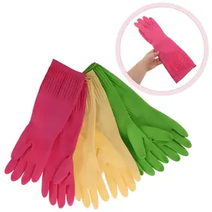 2026 NEW 3 Pairs Reusable Dishwashing Gloves – Heavy Duty Rubber Cleaning Gloves with 15” Long Cuff, Non-Slip Waterproof Kitchen Gloves for Dishes, Household Cleaning & Daily Use (XL, Multicolor) Pack