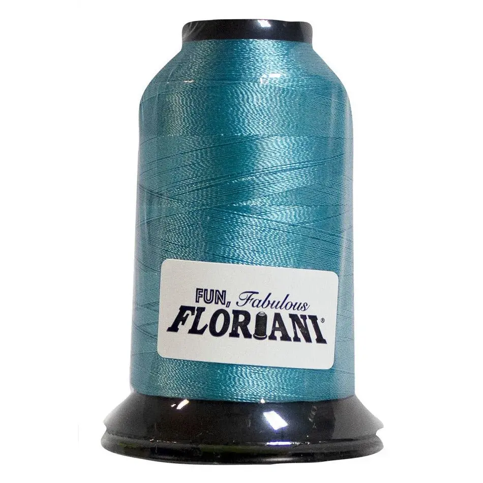 Floriani Polyester Embroidery Thread - 40 wt, 1000M/1100Yds, Beryl Blue PF0391, Smooth Run, Ideal for Lettering, Fits Logos & Uniforms, Nautical Aesthetic, Boutique Blanks, Detailed Motifs