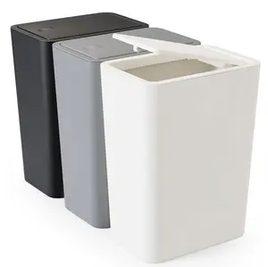 Small Trash Can with Lid 3 Pack 10L Plastic Garbage Bin 2.6 Gallon Slim Wastebasket with Pop-Up Lid for Bathroom Bedroom Office Kitchen Craft Room White Black Gray