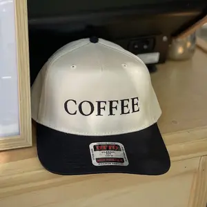 OTTO Coffee Hat - White with Black Brim and "COFFEE" Text - Classic Style Cap