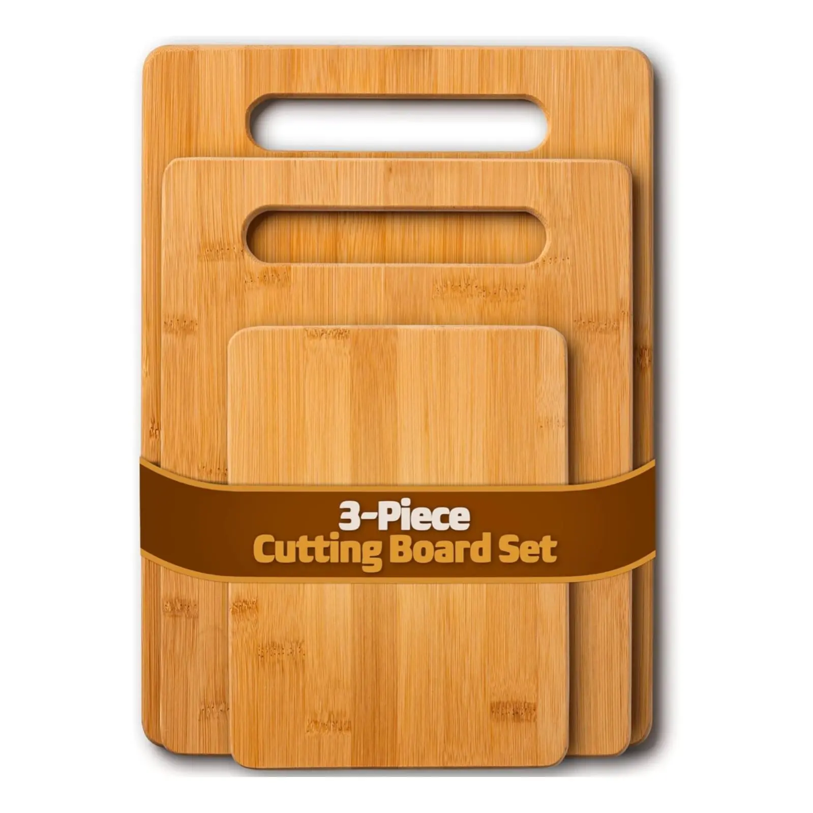 Bamboo Cutting Boards for Kitchen [Set of 3] Wood Cutting Board for Chopping Meat, Vegetables, Fruits, Cheese, Knife Friendly Serving Tray with Handles, 3 Piece Large, Medium, Small Size for Food Prep
