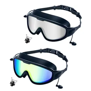 2Packs Swim Goggles for Adults & Kids - Anti-Fog Full-Coverage, 3-Color UV Lens, Waterproof Earplugs & Nose Clip, Fit Outdoorfun