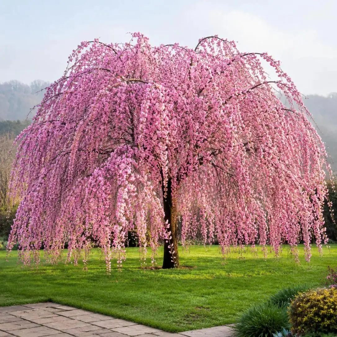 100 Japanese Weeping Sakura Cherry Blossom Tree Seeds, Pendula Hardy Fast-Growing Ornamental Garden Flower Seeds plant, Live Seeds, Pendulous Shape
