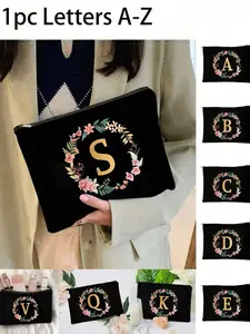 Letter A-Z Flower Print Makeup Bag,Cosmetic Organizer Bag, Large-Capacity Organizer Bag, Toiletry Bag,Suitable Fordaily, Back-to-School, Travel, Vacations, Ideal Gift for Girlfriends, Family, And Friends, Suitable Valentine's Day, Birthday,Holiday Gift.