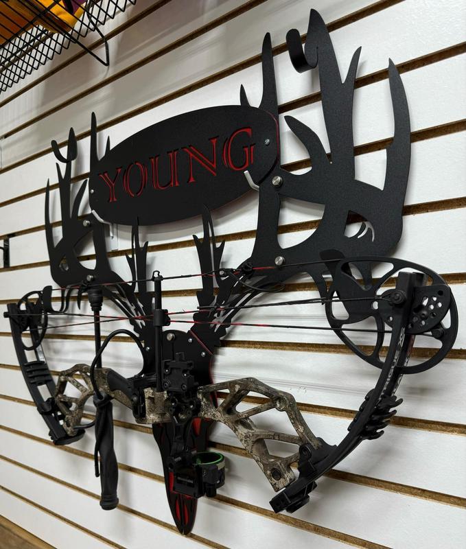 Custom Metal Bow Holder, Personalized gun and bow wall mount, Double bow hanger