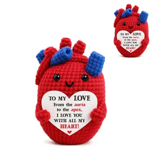 Handmade Crochet Anatomical Heart Plush, Cute Amigurumi Heart Toy with Romantic Quote Card, Funny Valentine's Day Gift for Med Students, Boyfriend/Girlfriend