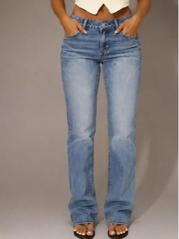 Women's Stretchy Mid-Rise Distressed Bootcut Flare Denim Jeans, Everyday Bottoms, Bottom