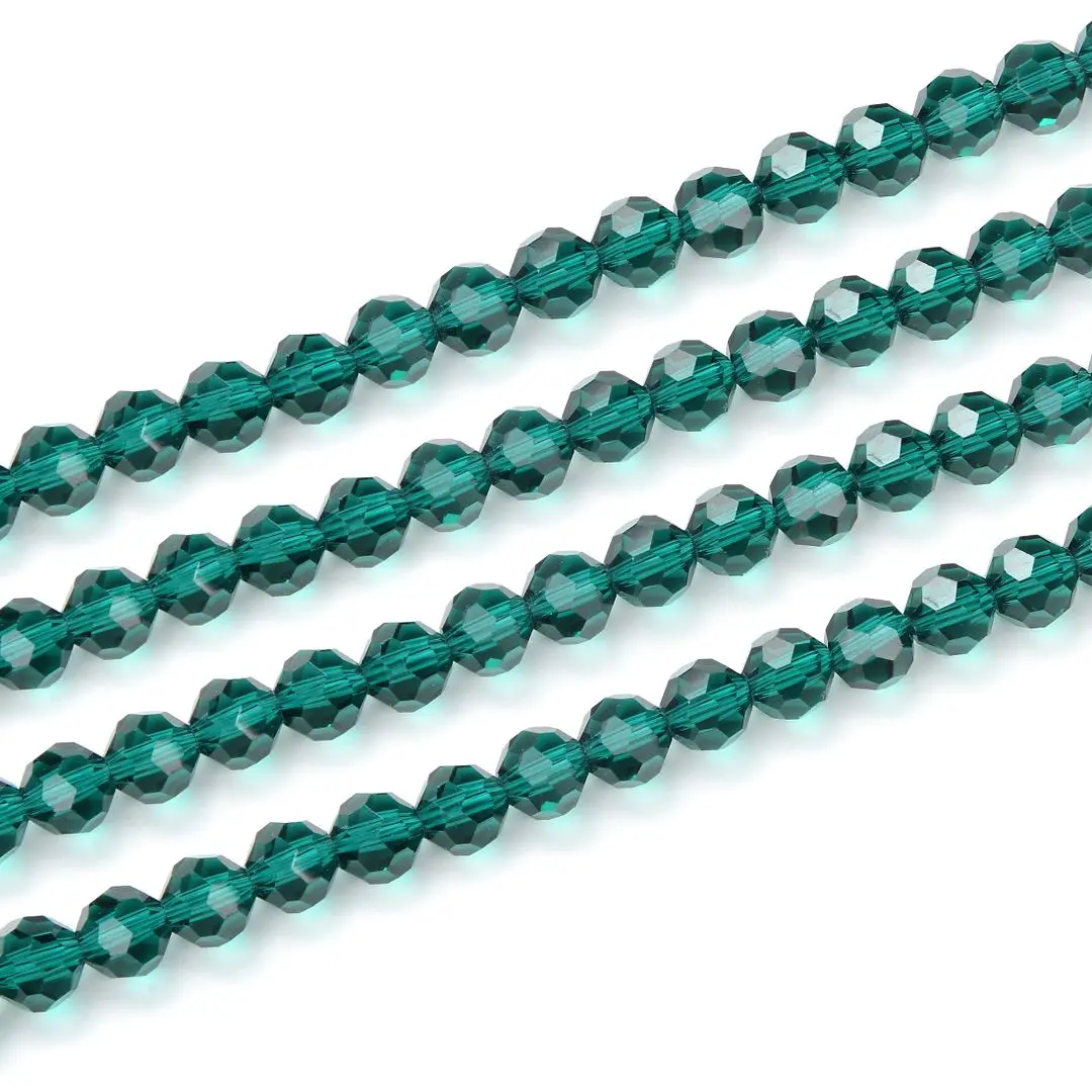 500pcs Creative Club Faceted Round Crystal Glass Beads, Emerald Green, 4mm (0.16 inch) Small Tiny, Hole ID 1mm, CC2R424