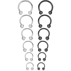Cassieca  6Pairs Surgical Steel 16G Septum Rings for Women Men Nose Septum Horseshoe Hoop Eyebrow Lip Navel Belly Nipple Ring Helix Tragus Daith Rook Captive Piercing Jewelry 6-16mm