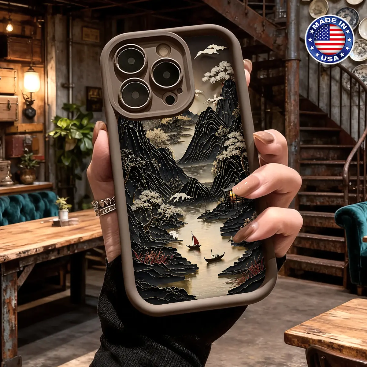 Artistic Mountain River Ink Landscape Pattern Case for iPhone 17 16 15 14 Pro Max 13 12 11 XR XS Plus Air Slim Shockproof Protective TPU Cover Gift For Art Lovers Friends, Accessories, Smartphone
