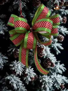 Green Satin Ribbon with Red Center & White Polka Dots – 2.5" x 10 Yards