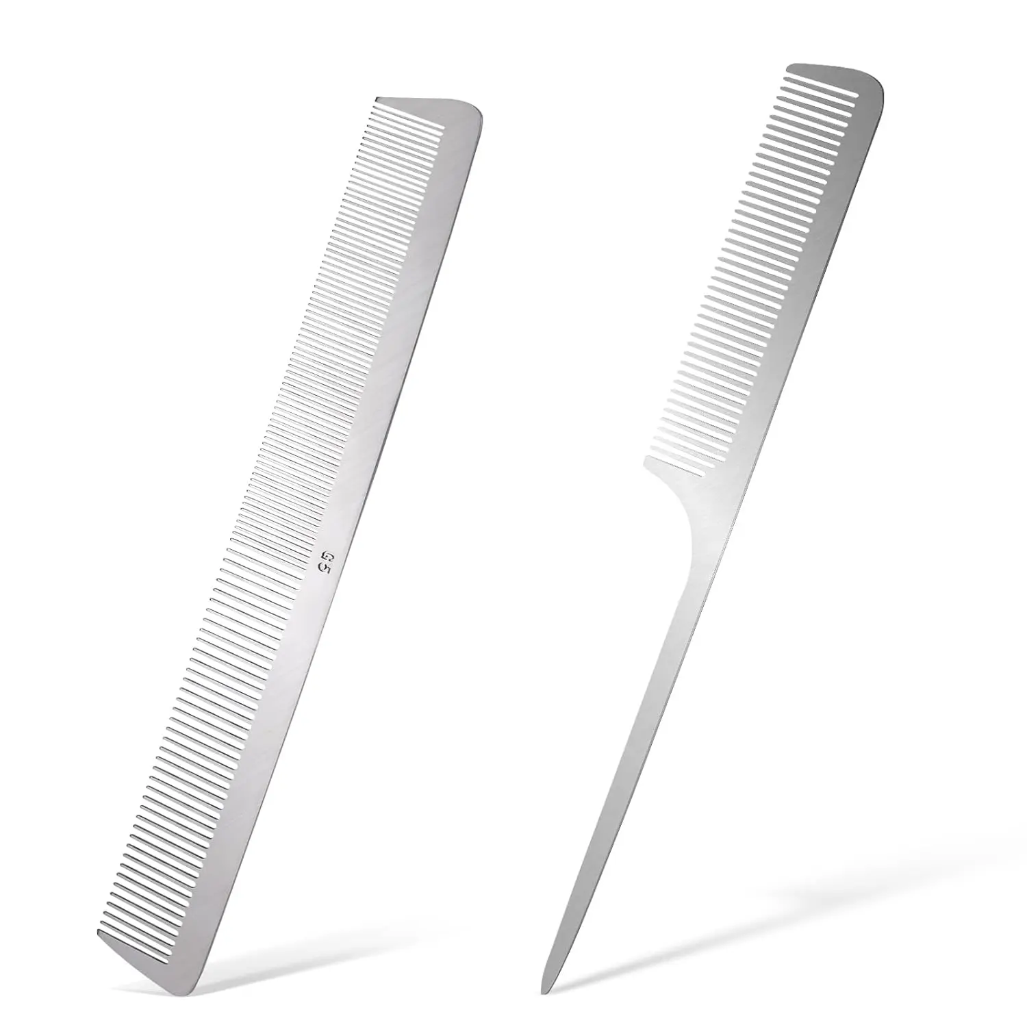 Stainless Steel Hair Combs 2 PCS - Metal Rat Tail Comb with Flat Top, Pointed Tip, and Anti-Static Teasing Pintail Comb for All Hair Types