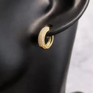 Small hoop gold plated and cubic zirconia earrings