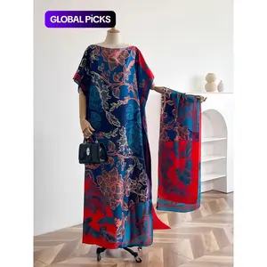 Women's 2-Piece Floral Print Lightweight Long Robe & Scarf Set - Boho Style, Sun-Ready, Elegant Lady's Casual Shawl Outfit for Beach Vacation, All-Season Home Care Apparel outdoorfun