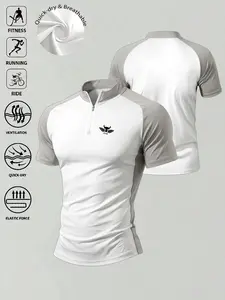 Men’s Half-Zip Quick Dry Athletic T-Shirt, Breathable Moisture-Wicking Gym Tee, Slim Fit Workout Top for Running Cycling, Lightweight Athleisure Streetwear for Outdoor & Daily Casual Wear Fitness T-Shirt Gym Wear
