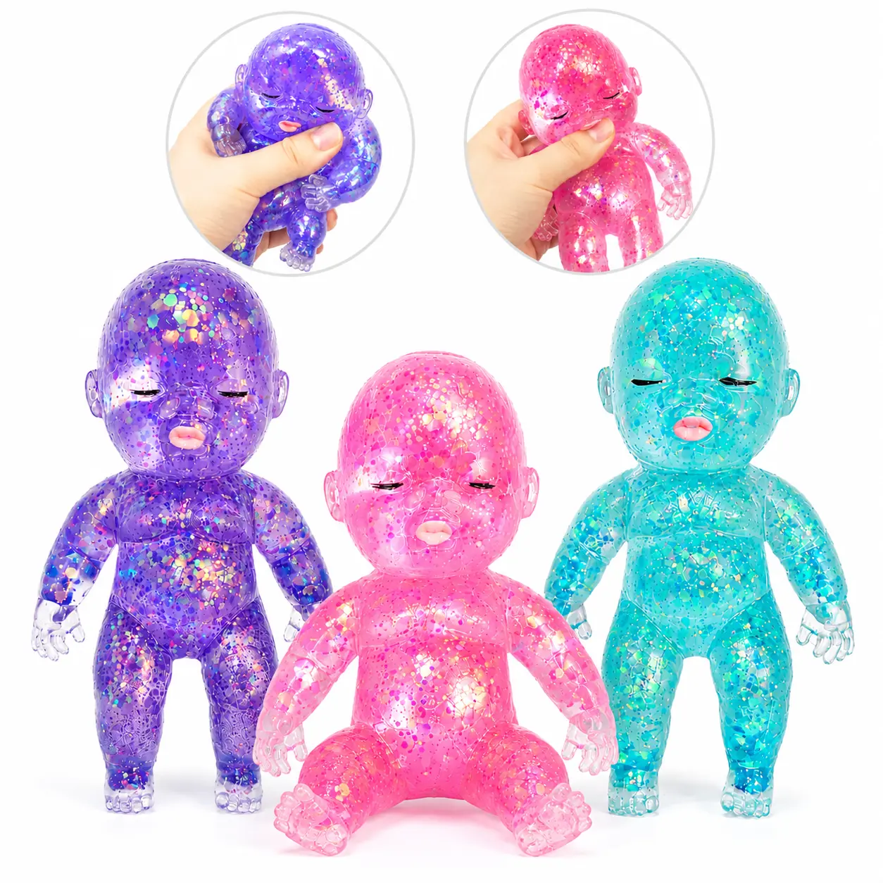 Baby Stress Relief Toys, Baby Glitter Squishy Toy, Slow Rising Fidget Sensory Toy for Kids & Adults, Soft Squeeze Decompression Toy, Stress Relief Gift, Party Favor, Office Desk Decor